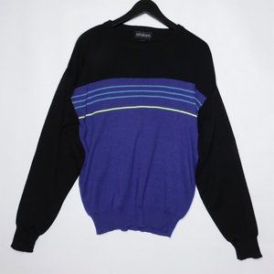 Vintage Original 1980s 1990s SLALOM Purple Black Striped Ski Snow Sweater Mens L